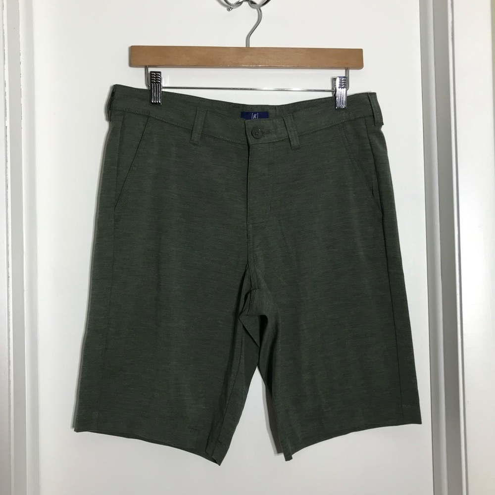 George Men's At The Knee Stretch Green Flat Front Walk Shorts UPF 30 Sz 32 NWT